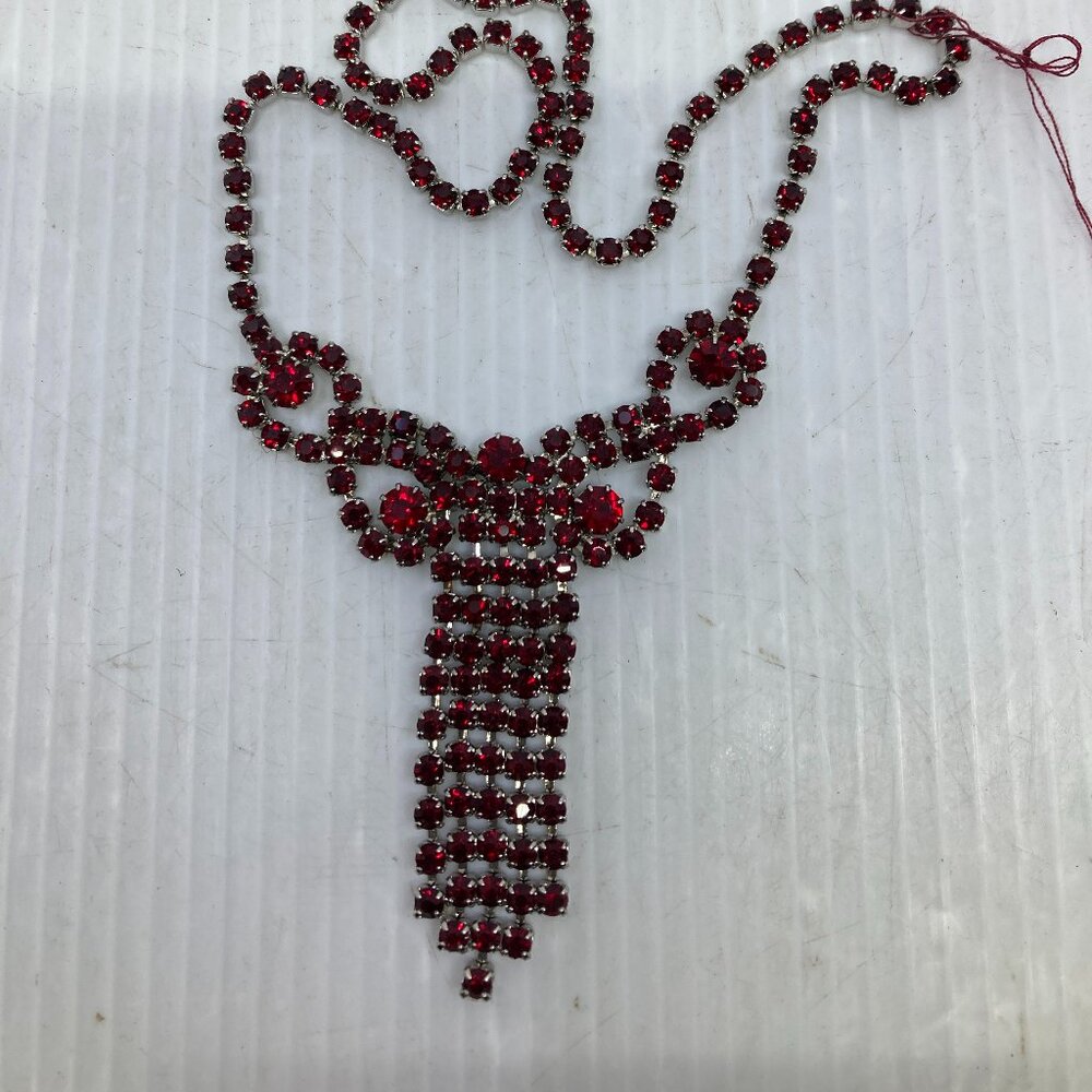 Vtg CONTINENTAL ? dark red rhinestone crystal necklace